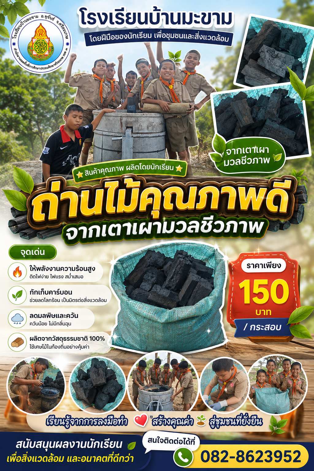 ถ่านไม้คุณภาพดีจากเตาเผามวลชีวภาพ