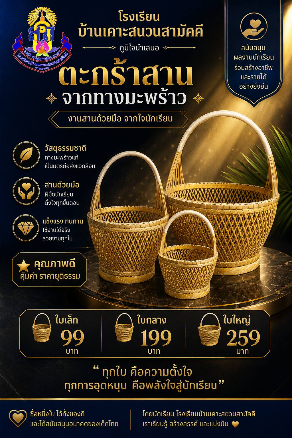 ตะกร้าสานจากทางมะพร้าว โรงเรียนบ้านเคาะสนวนสามัคคี